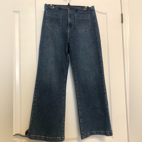 Patch pocket wide leg mid rise jeans, good stretch, 27 - Picture 2 of 8